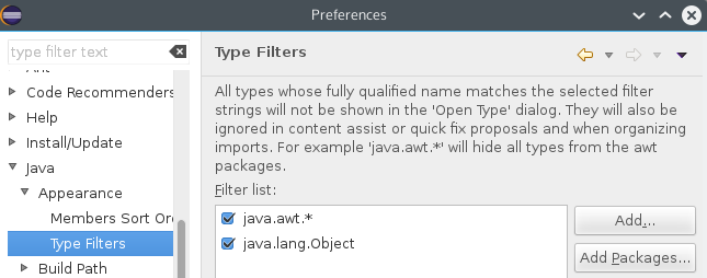 type filters